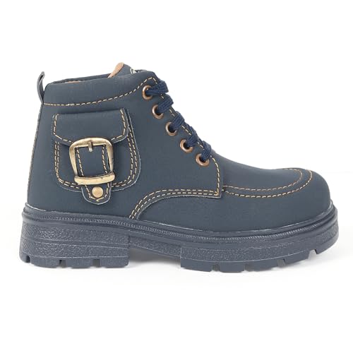 Image of Freeplay Kids Boys Lace-Up Ankle Boots with Buckle Strap | Stylish Casual Outdoor Boots | Anti-Slip Durable Sole | Comfortable Fit | Black, Blue, Green, Tan