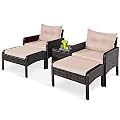 BestComfort Patio Furniture Sets 5 Pieces, All-Weather Outdoor Cushioned Patio Chair Set with Ottomans Set & Glass Table, PE Rattan Wicker Set Lawn Balcony Backyard Conversation Set (Beige)