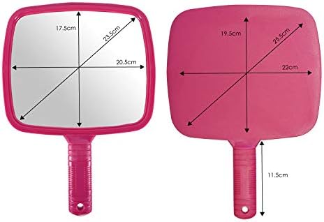 TRIXES Hand Mirror  Salon Hairdresser Hand Held Mirror  for Hairdressing and Beauty  for Professional Barbers and Hairdressers  Pink  Wide Angle  20 x 17.5cm