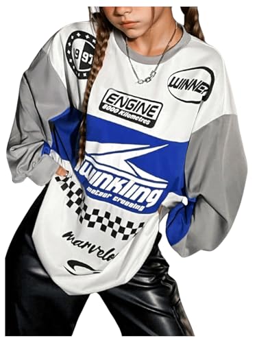 Girl's Graphic Oversized T Shirt Long Sleeve Crew Neck Baggy Streetwear Tops