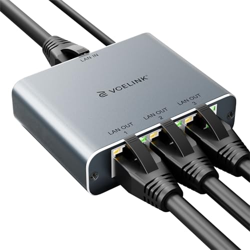 VCELINK Gigabit Ethernet Splitter 1 to 3, 1000Mbps Network Splitter with USB Power Cable, RJ45 Internet Switch Compatible with PS5, Xbox, Smart TV, Laptop, Simultaneous Internet Access for 3 Devices