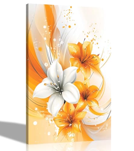 Image of Artley Prints - Abstract Orange Lily FlowersCanvas Wall Art For Home Office Conservatory Gardening Prints Ready to Hang 40 x 30cm (16 x 12 inches) A3
