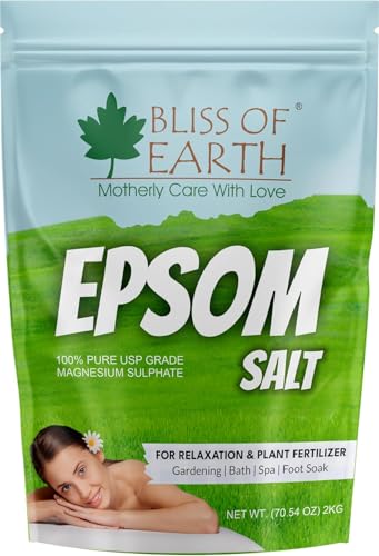 Bliss of Earth Epsom Salt for Bath 2Kg Plants & Foot Soak Natural Magnesium Sulfate Relaxing Soak for Muscle Relief Aromatherapy Vegan Cruelty-Free