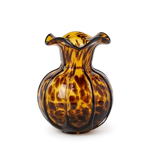 Twos Company Ruffled Tortoise Print Vase 6.5-Inch Glass