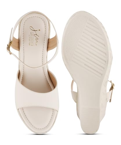 Image of JM LOOKS Sleek Minimalist Wedge Sandals Featuring Broad Single Strap and Textured High Platform for Daily Elegance