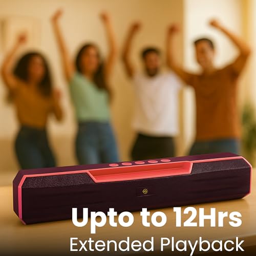 Image of OOGE Vibebox 7000 Bluetooth Speaker, 15W Portable Wireless Speaker with TWS Connection, Type-C Charging, AUX Input, FM Radio, USB & TF Card Support, 8H Playtime (Movie,Music Modes) (Red)