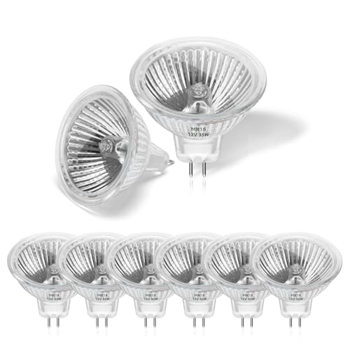 Pack de 8 Ampoule 35w 12v MR16, 350LM Spot Halogene GU5.3 Dimmable Blanc Chaud 2800K, 2 Broches Ampoules Halogène Couvercle en Verre pour Plafonnier, pour Plafonnier, Eclairage sur Rail Encastré