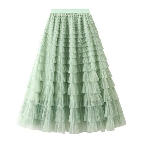 SotRong Women's Tulle Skirt Elastic Waisted Long Tiered Skirts Multi-Layer Porm Pleated Skirts Mesh Tutu Skirts Puffy Princess Party Maxi Skirts for Photo Shoot Wedding Guest Bridesmaids Light Green Cover