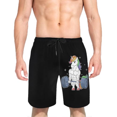 Vintage Rainbow Unicorn Weightlifting Fitness Gym Mens Swim Trunks Boys Quick Dry Board Shorts with Mesh Lining3