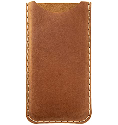 Café claro Funda De Cuero de estilo RUGOSO Para iPhone 15 Pro Max, Funda Bolsa. Cosido a mano.