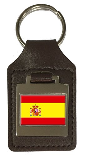 Porte-clés en cuir gravé drapeau Espagne - Accessoire de poche maroquinerie