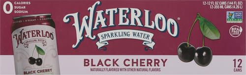 Image of Waterloo Sparkling Water, Black Cherry Naturally Flavored, 12 Fl Oz Cans (Pack of 24) - Zero Calories and Zero Sugar or Sweeteners
