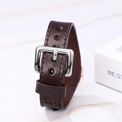 JewelryWe Damski zegarek na rękę Vintage Casual analogowy kwarcowy skórzany pasek zegarek z rzymskimi cyframi cyferblat, Brązowy diament, Pasek