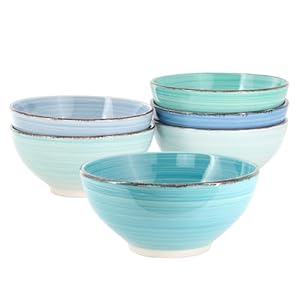 Elama Blue Ridge 6.25 Inch 6 Piece Round Stoneware Assorted Bowl Set, Dinnerware Set, Tableware, Serveware, Cereal Bowls (Blue)