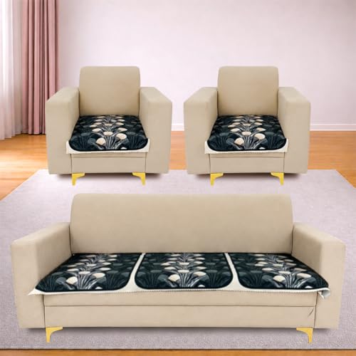 Image of Homerz Premium 'Luxe Series' Sofa Cover | Holland Velvet Fabric | Smooth Finish | Anti-Slip Fleece Backing Couch Protector (Terrace Vein, 5 (3+1+1) Seater, Only Seat Cover)