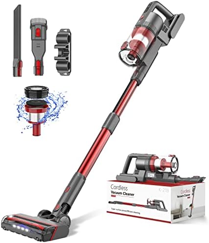 Fykee Cordless Vacuum Cleaner, 2200 mAh Vacuum Cleaner with 2 Adjustable Modes and 80,000 PRM Brushless Motor, Detachable Stick Vacuum up to 35 Mins Worktime for Floor and Carpet