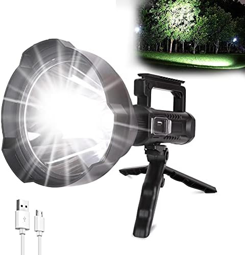 Rechargeable Handheld Spotlight Flashlight 90000 High Lumens, Super Bright LED Flashlight for Emergencies, 4 Modes Waterproof Searchlight Spotlight for Fishing, Hunting, Hiking, Camping with Tripod