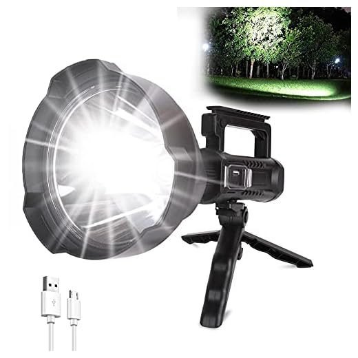 Rechargeable Handheld Spotlight Flashlight 90000 High Lumens, Super Bright LED Flashlight for Emergencies, 4 Modes Waterproof Searchlight Spotlight for Fishing, Hunting, Hiking, Camping with Tripod