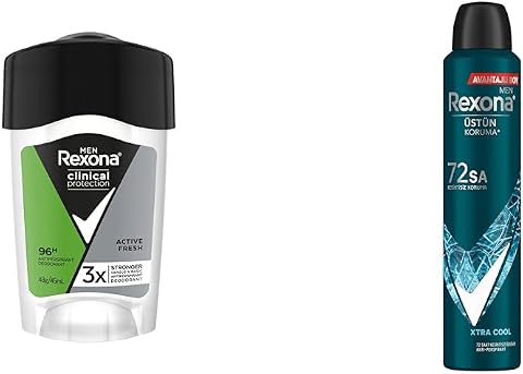 Rexona Men Clinical Protection Stick Deodorant Active Fresh 45 ml & Rexona Men Erkek Sprey Deodorant Xtra Cool 72 Saat Kesintisiz Üstün Koruma 200 ml