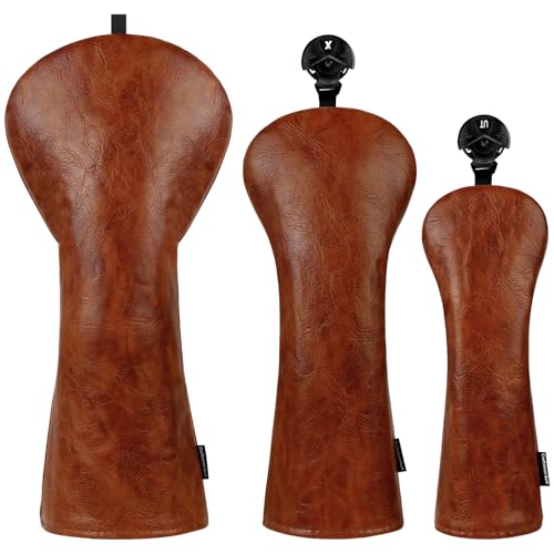 Craftsman Golf Premium Leather Brown Blade Mallet Putter Cover Driver Fairway Wood Headcover Cover Magnetic Closure For Wood Driver Hybrids