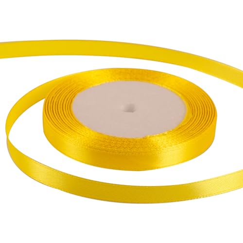 10mm Yellow Ribbon for Gift Wrapping 22M Thick Satin Ribbons Fabric 10mm for Christmas Day Decorative Ribbon Gift Wrapping Ribbons for Crafting Wedding Party Decoration