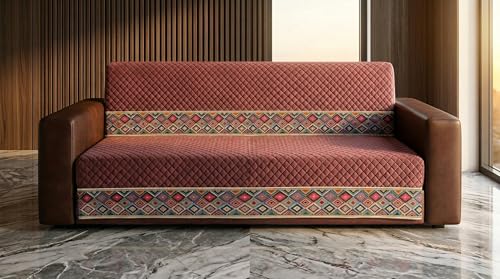 Image of Velvet L Shape 2+2 (4 Seater) Sofa Cover Fully Covered | Anti Skid Non Slip | Plain Onion Pink | Washable Furniture Protector