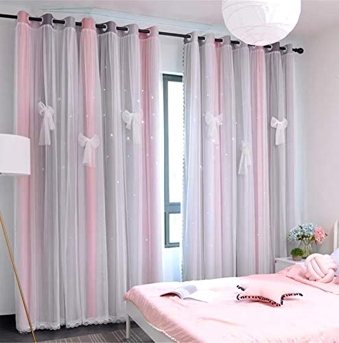 Image of Yancorp 63 inch Length Room Darkening Blackout Pink Rainbow Curtains for Girls Bedroom Kids Room Ombre Window Panels Living Room (Pink Grey, W52 X L63)