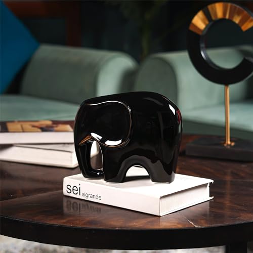 Image of The Artment your artistic apartment Glossy Black Ceramic Elephant Showpiece: Elegant Decor for Living Room, Bedroom, Office, Table Top or Desk Accent Regular Size