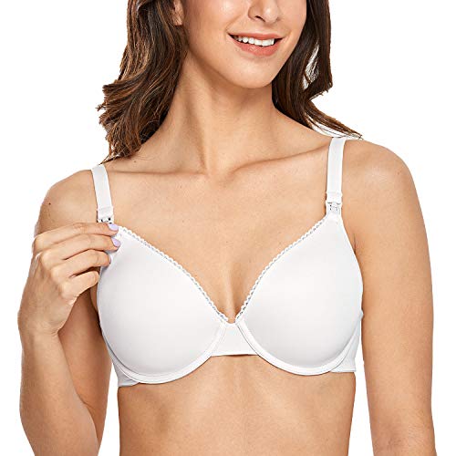 Gratlin Women's Full Cup Lightly Lined Plunge Underwire Maternity Nursing Bra White 36D