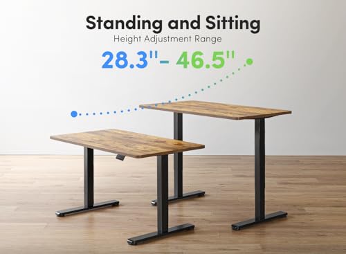 Image of FEZIBO Standing Desk, 55 x 24 Inches Electric Height Adjustable, Sit Stand Up Desk, Home Office Desk with Splice Board, Black Frame /Rustic Brown TOP