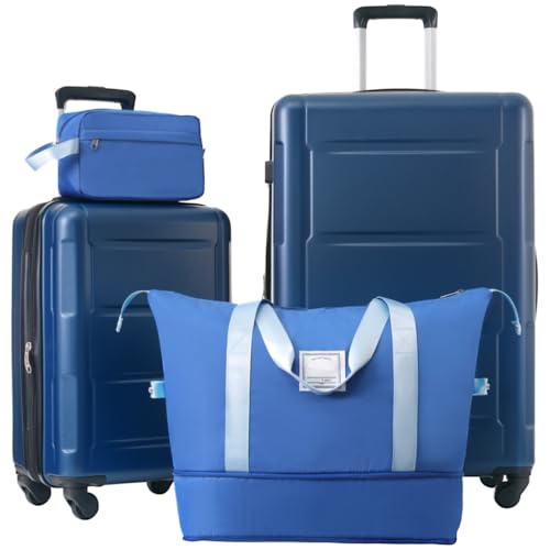 Lightweight Expandable Luggage Set with Spinner Wheels, 20 & 28 Inch Hard Shell Suitcases in Blue