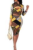 Women Two Piece Outfit - Long Sleeve Floral Crop Top Midi Skirt Set Dress Suit Party Clubwear Yellow M