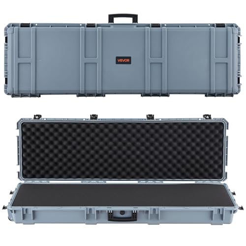 VEVOR Hard Rifle Case, Lockable Rifle Case with Pre-cut Foams, 52 in Gun Storage with Wheels, Heavy Duty IP67 Waterproof & Dustproof Pistol Storage Cases for Rifles, Shotguns, Airsoft Guns, Grey