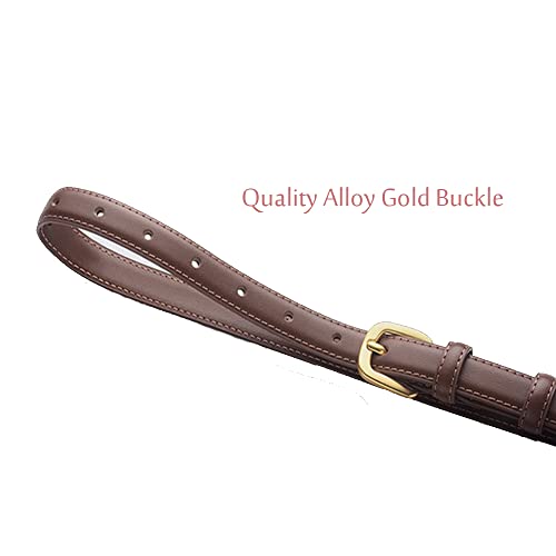 Lxrainqi Women's 2.3 Cm Thin Leather Belt For Jeans Pants Dresses Brown Fashion Ladies Waist Belt With Gold Buckle #TOP2