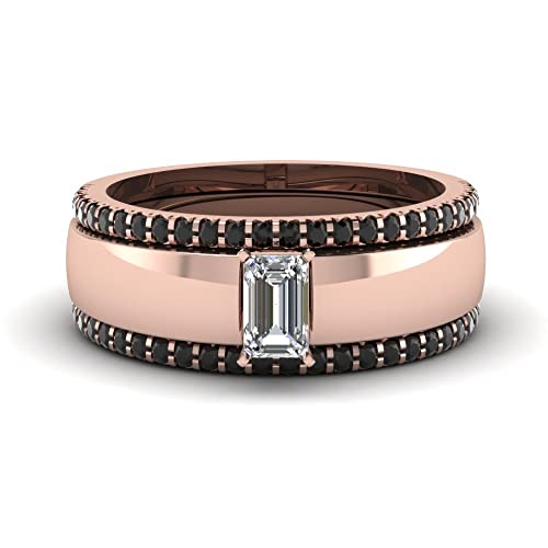 Bague Solitaire Émeraude Alliance Diamants Or Rose Trio Bague Mariage Femme Taille 52 54 60