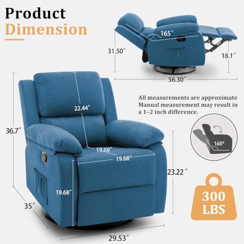 Image of Korser Recliner Chair, 360 Swivel Rocker Chair for Adults, Small Rocking Recliner for Small Spaces, Upholstered Fabric Glider Recliner Nursery