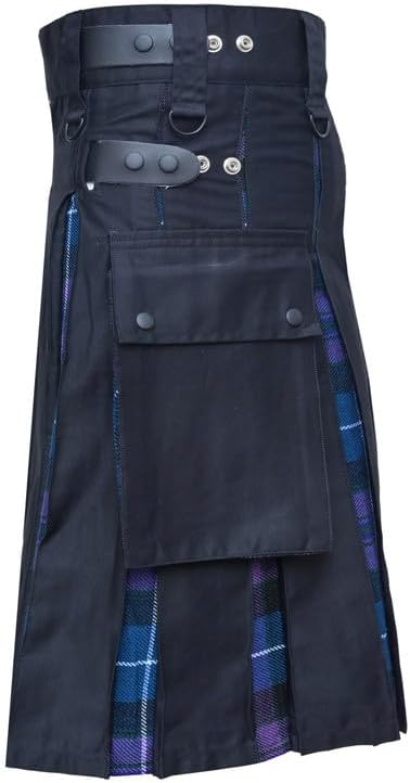 Scottish Kilt For Men - Hybrid Mens Kilt with Black Cotton and Acrylic Wool Tartan Pleats, Sizes 30-70 Including Plus Sizes