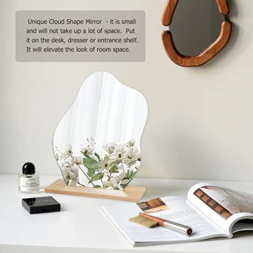 Daizysight Irregular Aesthetic Vanity Mirror Frameless, Decorative Desk Tabletop Acrylic Mirrors With Wooden Stand For Living Room, Bedroom, And Minimal Spaces Home Decor - Cloud Shape #TOP1