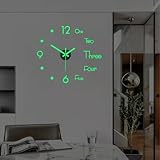 YJHWLF 3D DIY Wall Clock, LuminousFramelessSilent Living Room Dining Room Simple 3D Wall Sticker Wall Clock Creative Luminous DIY Acrylic Punch-Free Quartz Clock (15.8IN)