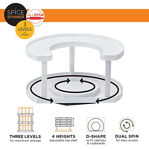 Allstar Innovations Spice Spinner Three-Tiered Spice Organizer & Holder That Saves Space, Keeps Everything Neat, Organized & Within Reach With Dual Spin Turntables- White