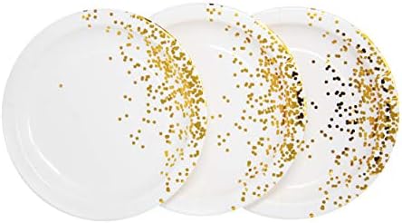 White and Gold Foil Round Paper Plates (7 In, 50 Pack) for Salads Appetizer Desserts Lunch Dinner