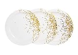 White and Gold Foil Round Paper Plates (7 In, 50 Pack) for Salads Appetizer Desserts Lunch Dinner