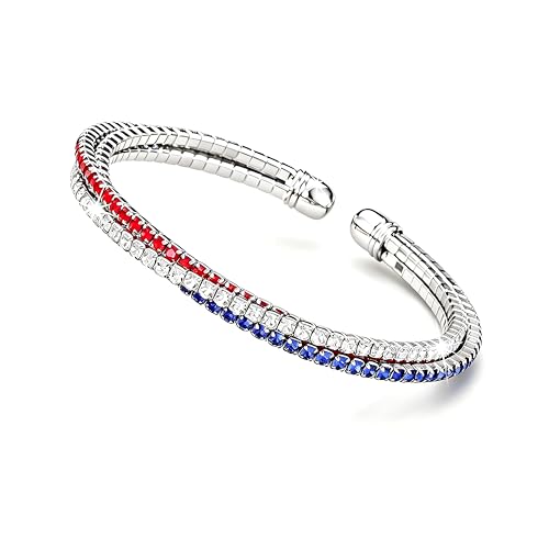 Image of Dreuyet American Flag Rhinestone Bracelet Red White Blue Crystal Patriotic 4th of July Shiny Decorations USA Independence Day Jewelry