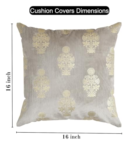 Image of DEVSANG Foil Velvet Cushion Covers 16 inch x 16 inch Set of 2 pc, Silver Grey