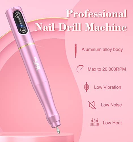 Yafex Electric Nail Drill Cordless, Rechargeable Nail File Machine With Nail Drill Bits, Usb Portable Efile, Sanding Bands For Acrylic Gel Nails, Manicure Pedicure Polishing (A-Premium Pink) #TOP1
