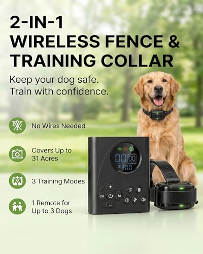 LUCKFOX Wireless Dog Fence, Electric Fence for Dogs & Training Collar, Adjustable IPX7 Waterproof Pet Containment System, Covers Over 31 Acres, Beep Vibration Shock, for Backyard Outdoor Use - Thumbnail 2