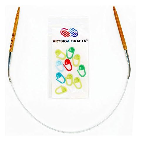 Artsiga Crafts Natures Bamboo Circular Knitting Needle Size 4.00mm/US 6 Tip-to-Tip Length 16 inches Metal Cable with 10 Stitch Markers and Resealable Pouch Cover