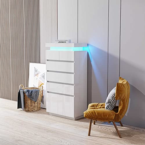 Frithjill 6 - Drawer Chest, 55.12" Tall Modern High Gloss Dresser With Top Rgb Strip Light #TOP1