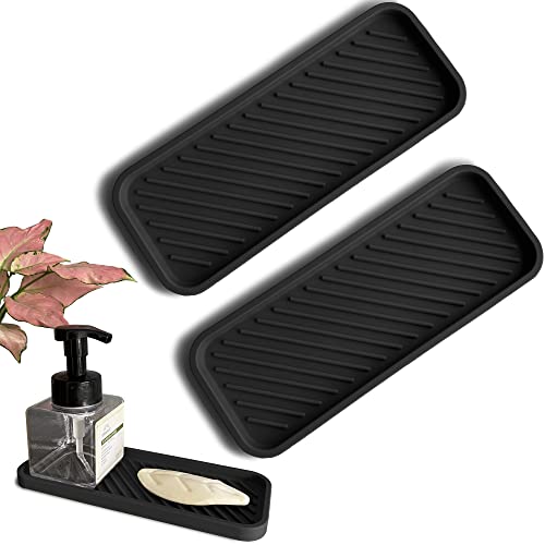 Juego de 2 jaboneras de silicona para cosméticos y vasos de agua bucal para la alfombrilla de goteo en el baño, alfombrilla para fregadero y alfombrilla para latas de especias en la cocina (negro S) Cover