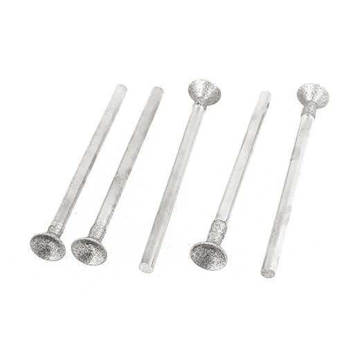 Aexit Silver Tone Abrasives Metallic drill hole Round Shaped T Head Diamond Mounted Point Grinder Buffing Bit Tool 2.35mm x 6mm 5 Pcs Model:67as104qo280
